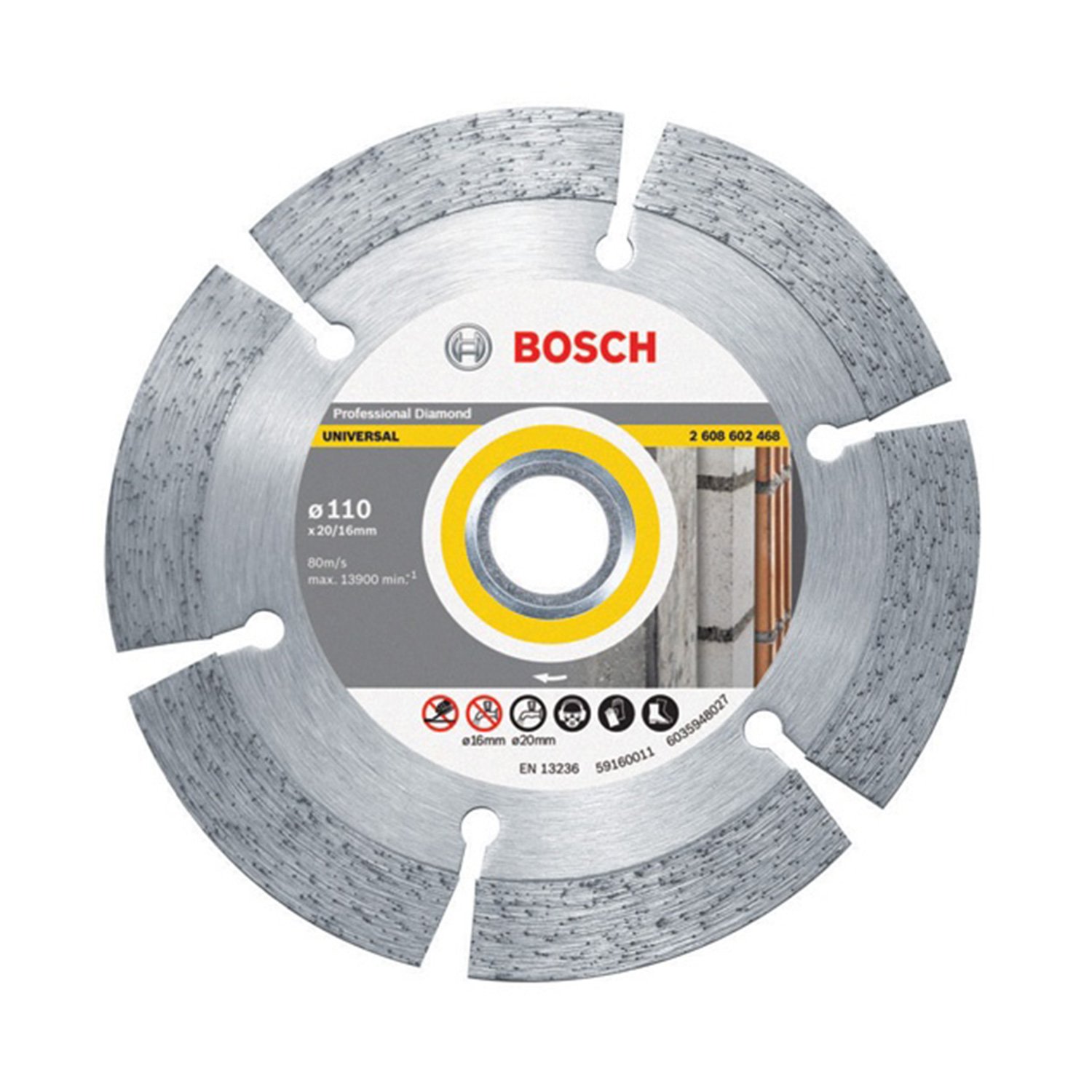 Bosch Professional Diamond Cutting Blade, 4" / 110mm Diameter, With 16/20 mm Bore, Segment Height 12mm, Pack Of 1
