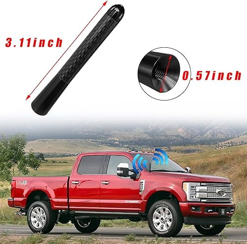 Miniatura 2 de Augeny Antena corta para automóvil, repuesto de antena de fibra de carbono de 3.14 pulgadas con tornillo de aluminio, mini antena aérea rechoncha,