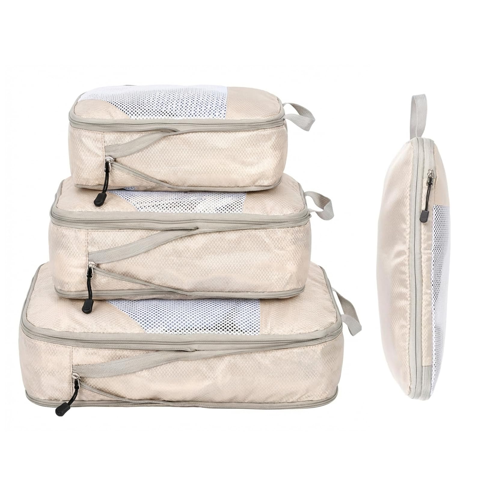Suitcase Organiser Packing Cubes Compression Suitcase Organiser Set Waterproof Suitcase Organiser Packing Bags for Suitcases Travel Essentials Expandable Travel Pack Organiser for Hand Luggage, Beige,