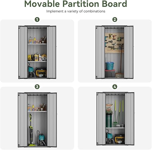 Miniatura 3 de Aoxun Armario de almacenamiento para exteriores de 31 x 19 pulgadas, cobertizo de jardín de metal con 2 estantes ajustables de 3 capas para