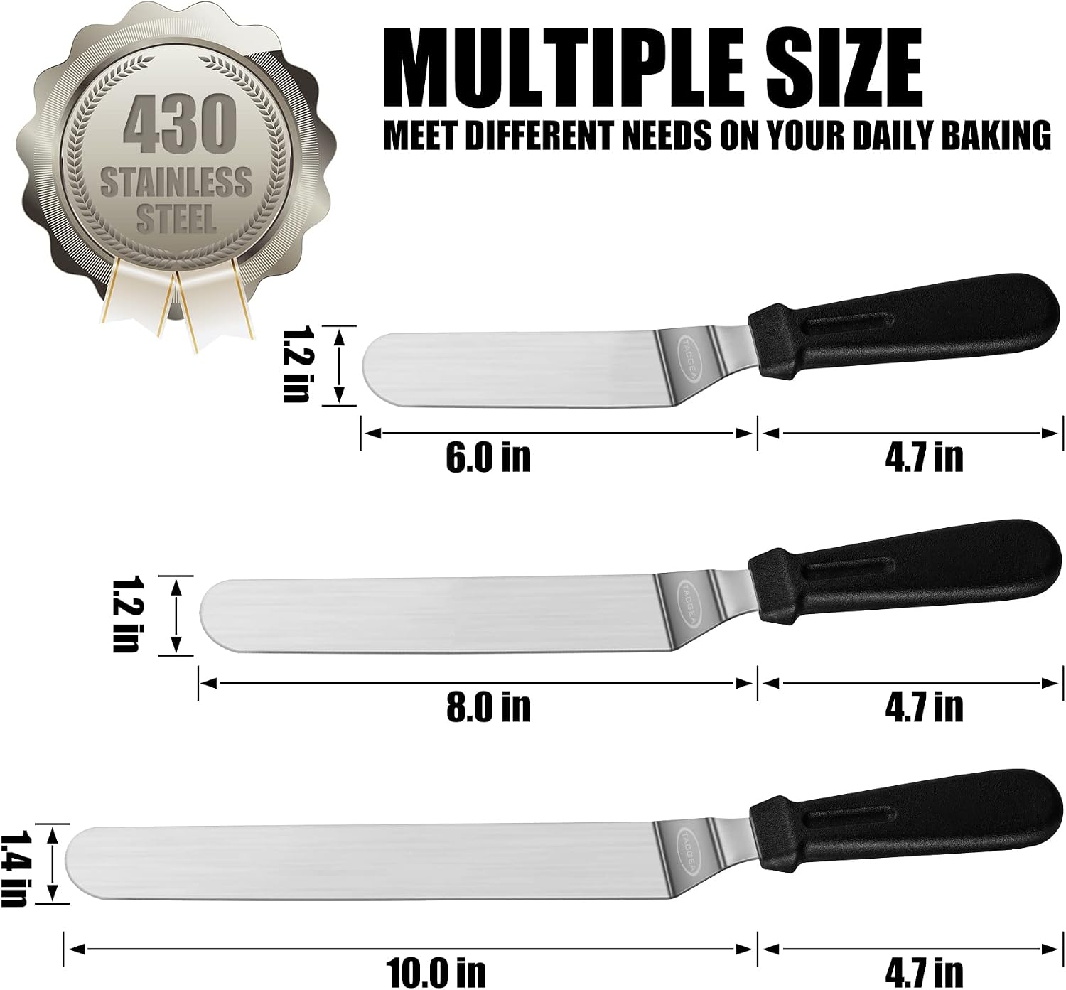 TACGEA Icing Spatula, Offset Spatula for Cake Decorating, Baking, Angled Frosting Spatula with 6, 8 10 inch Stainless Steel Blade, Set of 3