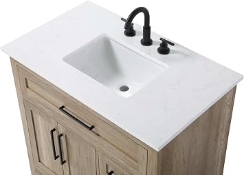 36 Pre-Assembled Bathroom Vanity with Sink, Solid Rubberwood and MDF, Marble White Engineered Marble Countertop Attached, Single Rectangle Porcelain Sink, 3 Soft-Close Drawers