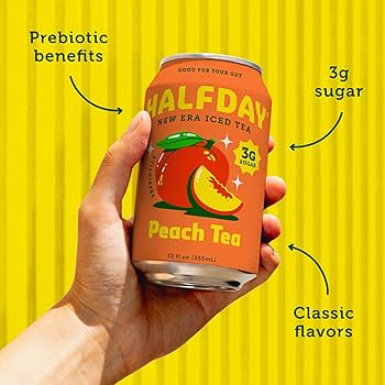 Amazon.com : HALFDAY Prebiotic Peach Iced Tea Cans, Supports
