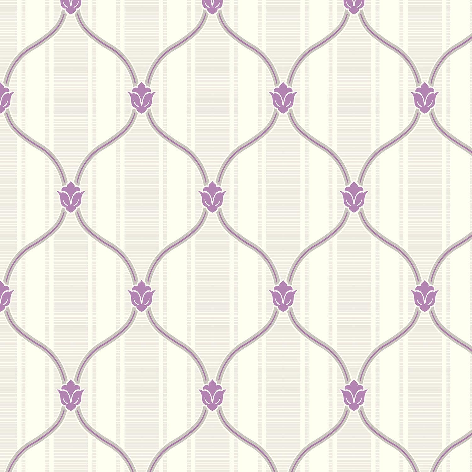 Yöl Lilac Floral Trellis Wallpaper - Stylish Classic Traditional Design - Acrylic Coated Trendy Feature Wall