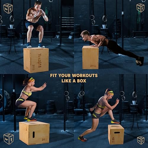 Vista 6 de Yes4All Plyo Box, 3-in-1 Wooden Box Jumps for Home Gym, 450 lbs Boxes Step Up with Smooth Edges & Wide Built-in Handles for Jumping, Strength A.