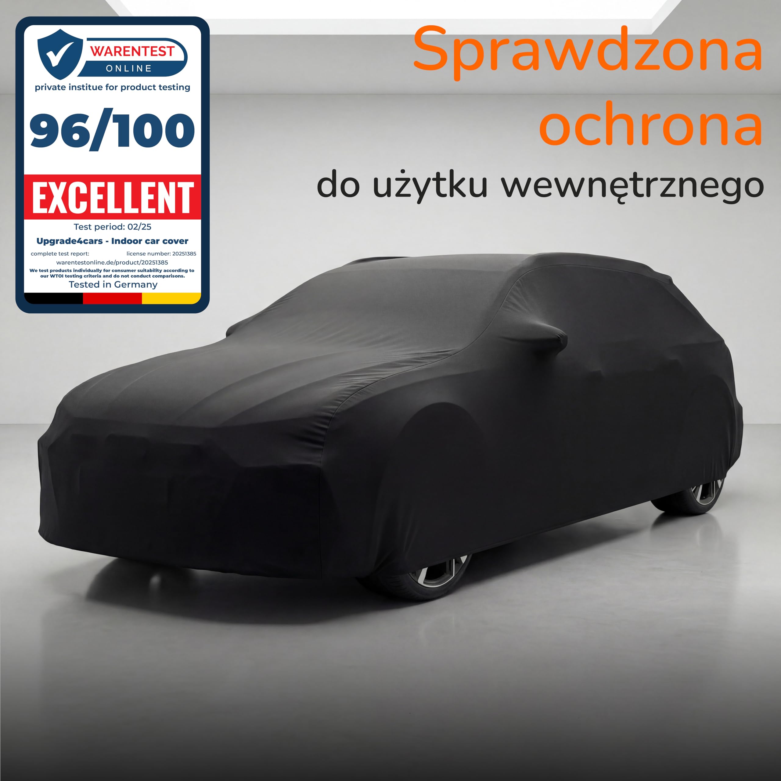 Upgrade4cars Plandeka na samochód, do użytku wewnątrz i na zewnątrz, rozciągliwa, z materiału w kolorze czarnym, rozmiar do samochodu osobowego – S (370-420 cm)