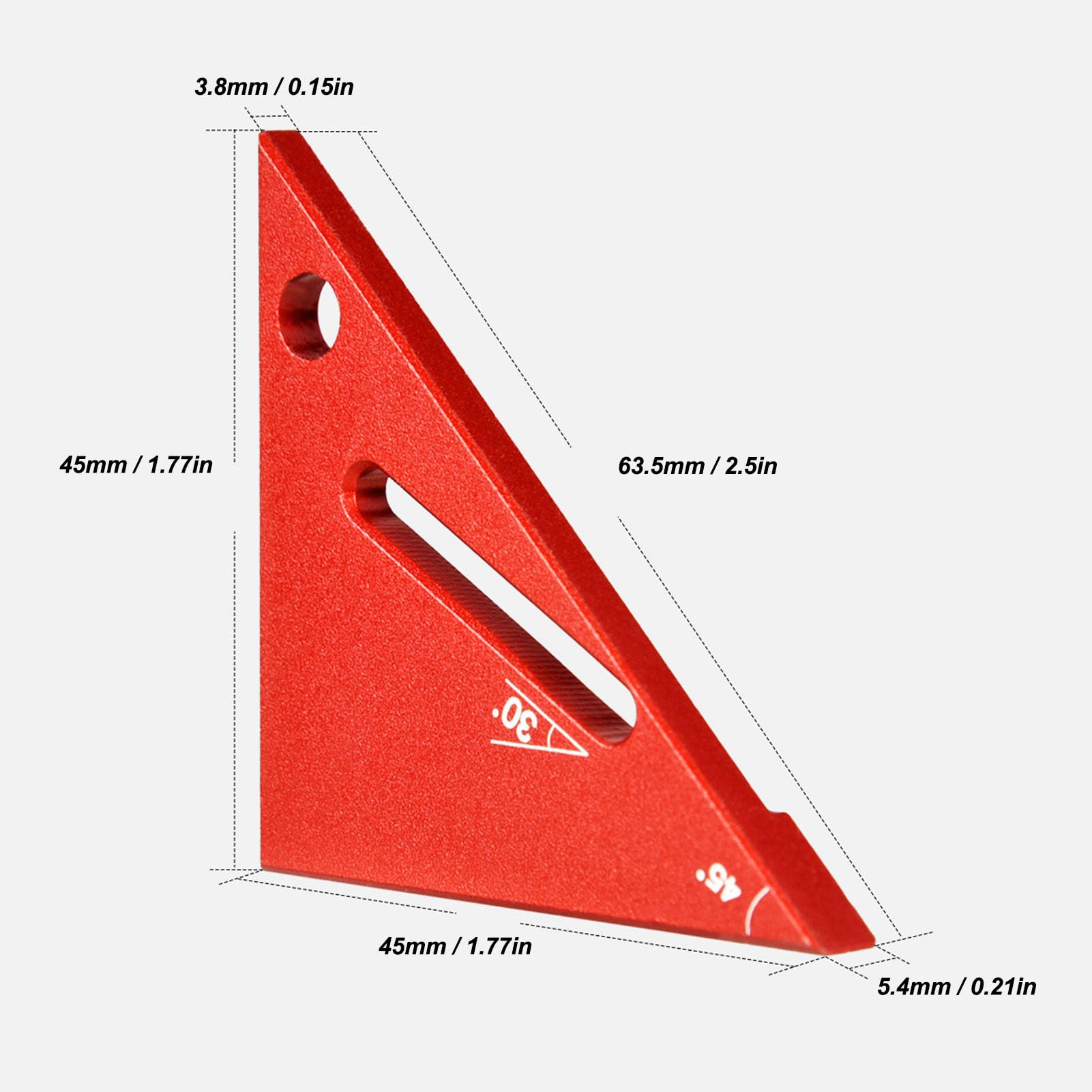 Righello Triangolare Professionale per la Lavorazione del Legno, in Lega di Alluminio, con tacche di misurazione a 90, 45 e 30 Gradi.