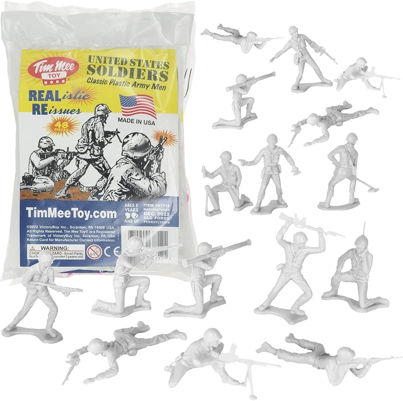 TimMee Plastic Army Men - White 48pc Toy Soldier Figures - Made in USA