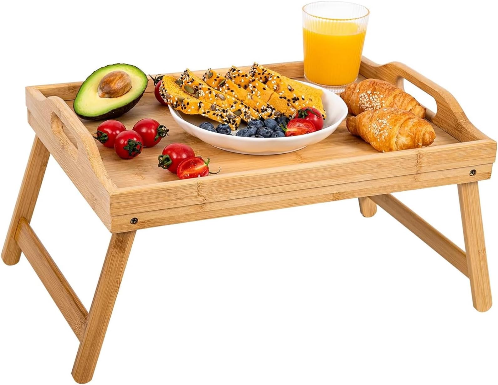 PYEBE Bed Tray Table with Folding Legs,Bamboo Breakfast in Bed for TV Table, Laptop Computer Tray,Eating,Snack Tray