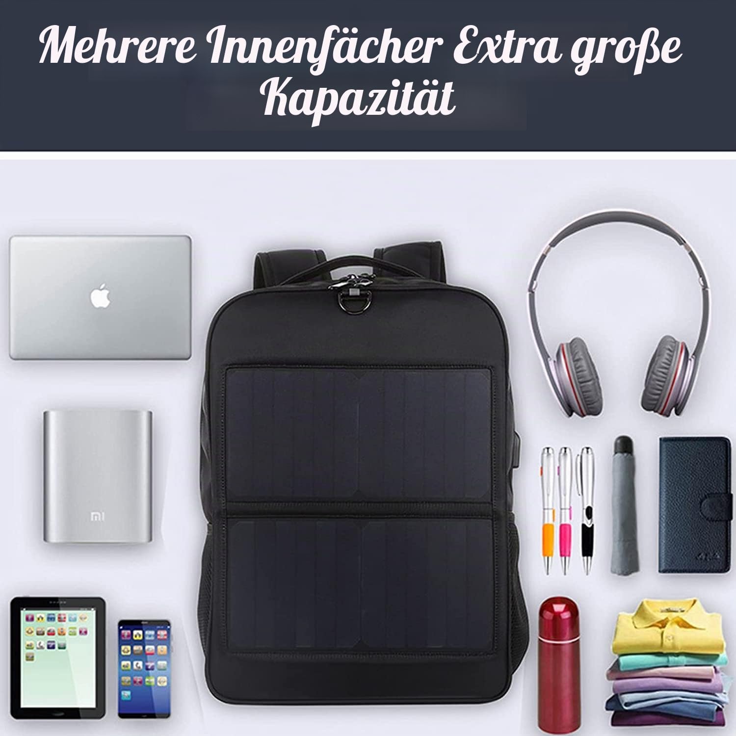 Solar-Rucksack-Ladegerät, 5 V Wasserdichter Ergonomischer Solar-Rucksack mit USB-Ladeanschluss, Intelligenter Schaltungsschutz, Outdoor-Sport-Reise-Netzteil