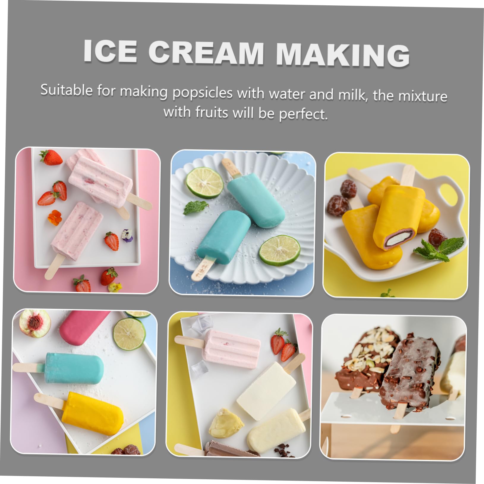 HEMOTON Moule à Glace Couleur Aléatoire pour Préparation Maison Estivale DIY en Silicone avec 10 Cavités Facile à Démouler et Nettoyer, Inclus 10 Bâtonnets en Bois