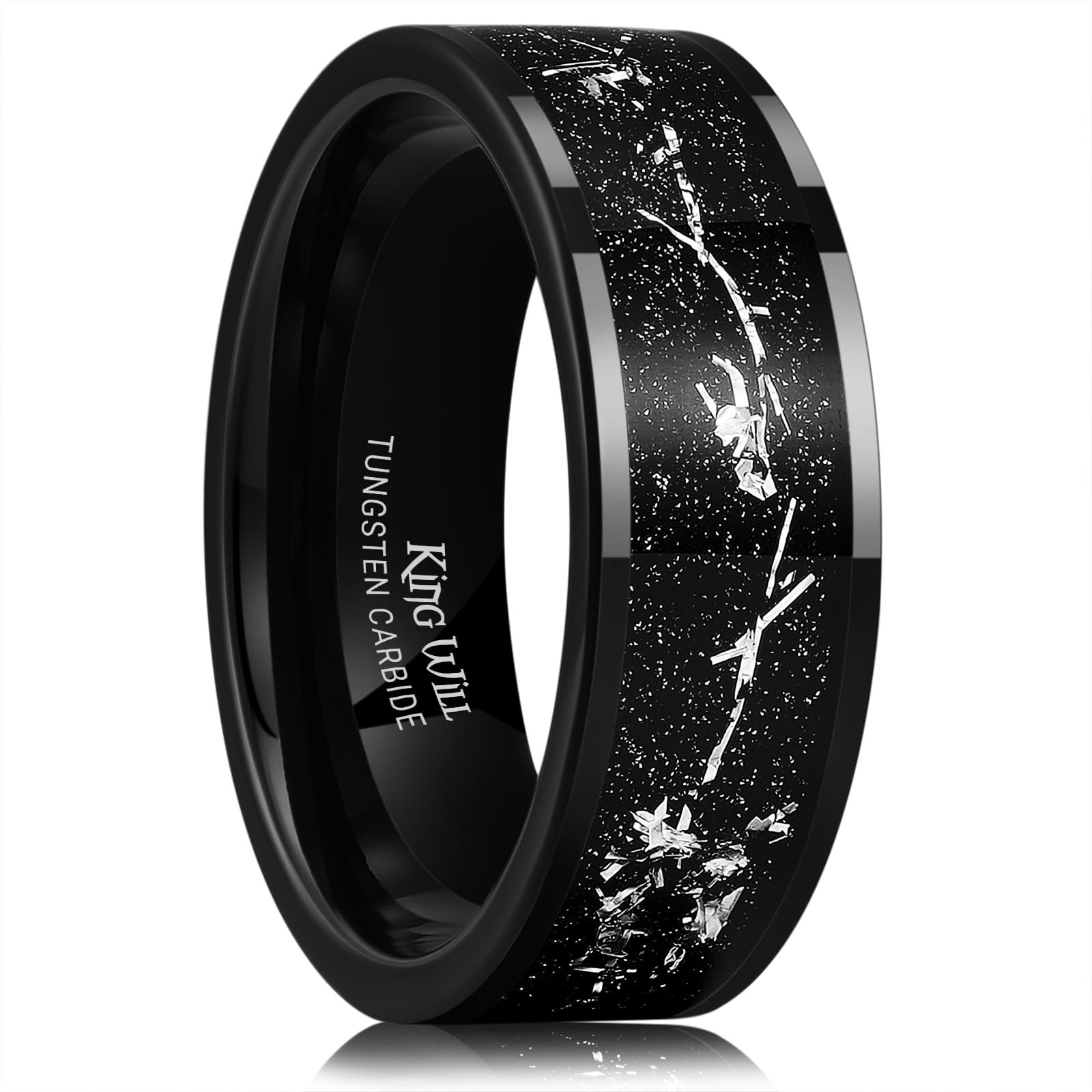 King Will Mens Wedding Band with Foils Inlay, Black/Silver/Gold