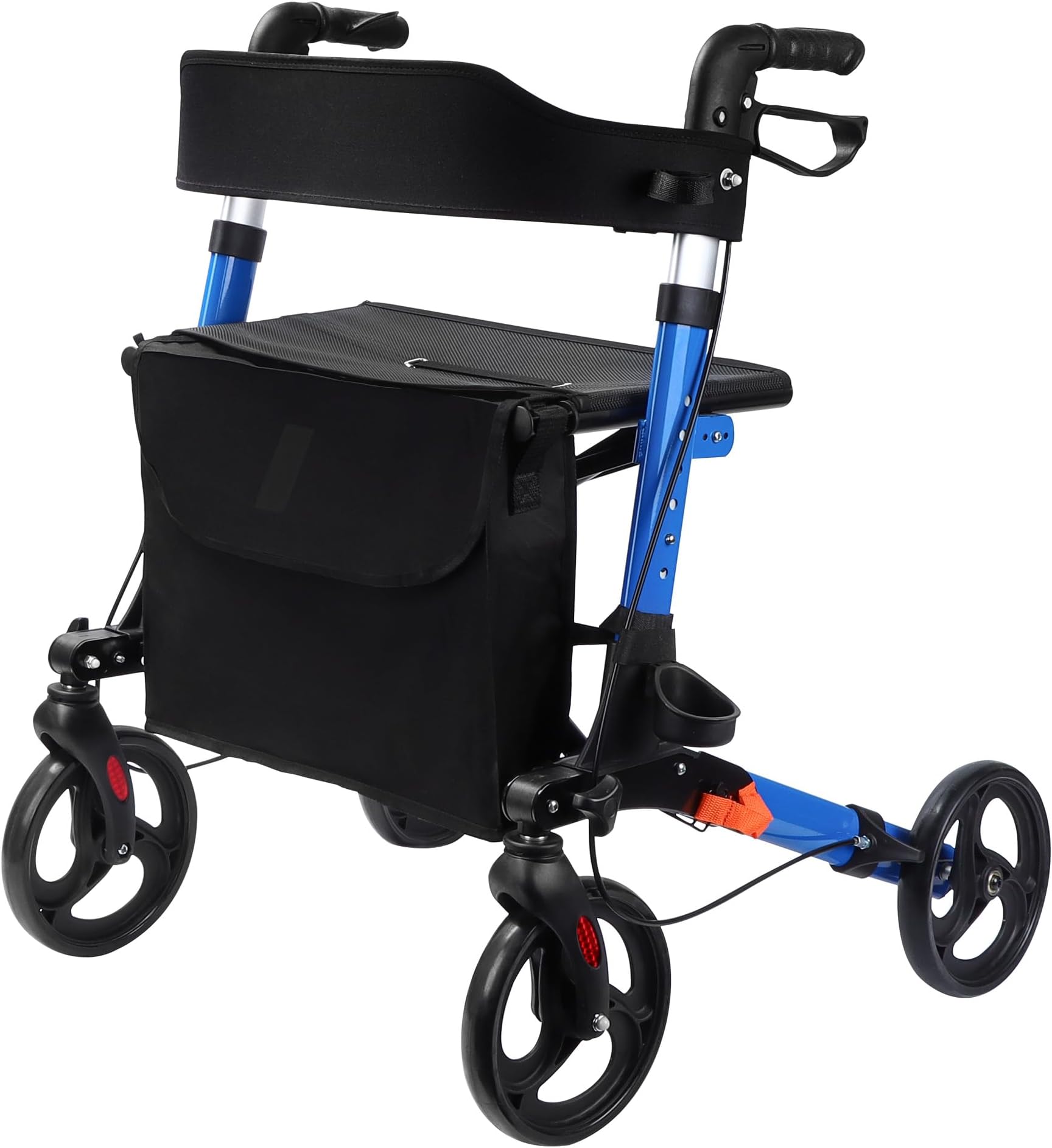 REAQER Rollator Walker Foldable with 8” Wheels，Lightweight Mobility Aid with Seat, Backrest & Storage Bag Rolling Walkers for Seniors Support up to 300lbs