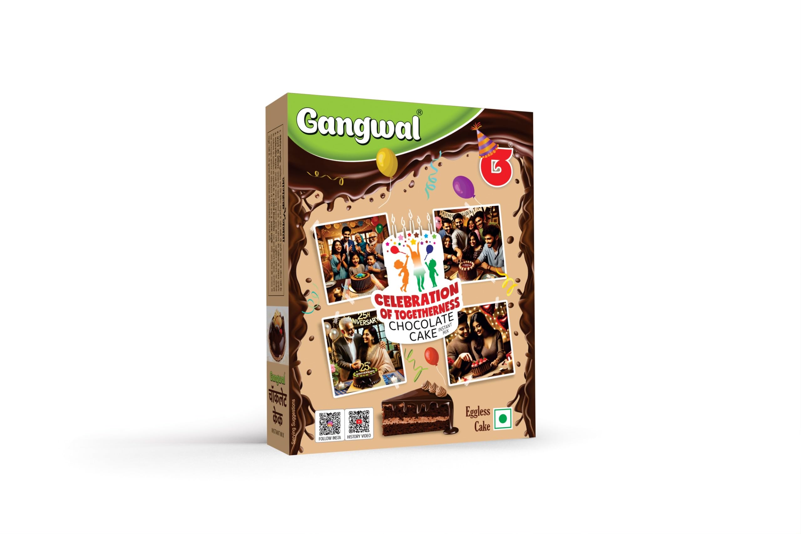 Gangwal Chocolate Cake Mix 200g | 100% Eggless | Instant Bake Premix | Just Add Water, Mix & Bake | Rich, Moist Cake for Celebrations, Kids’ Parties & Quick Treats