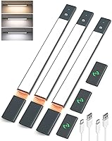 Vista 12 de EZVALO Iluminación para debajo del gabinete, luces con sensor de movimiento con 2 baterías desmontables, 76 luces LED regulables para armario, 3