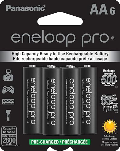 Eneloop Panasonic BK-3HCCA6BA pro AA Baterías recargables precargadas Ni-MH de alta capacidad, paquete de 6 baterías