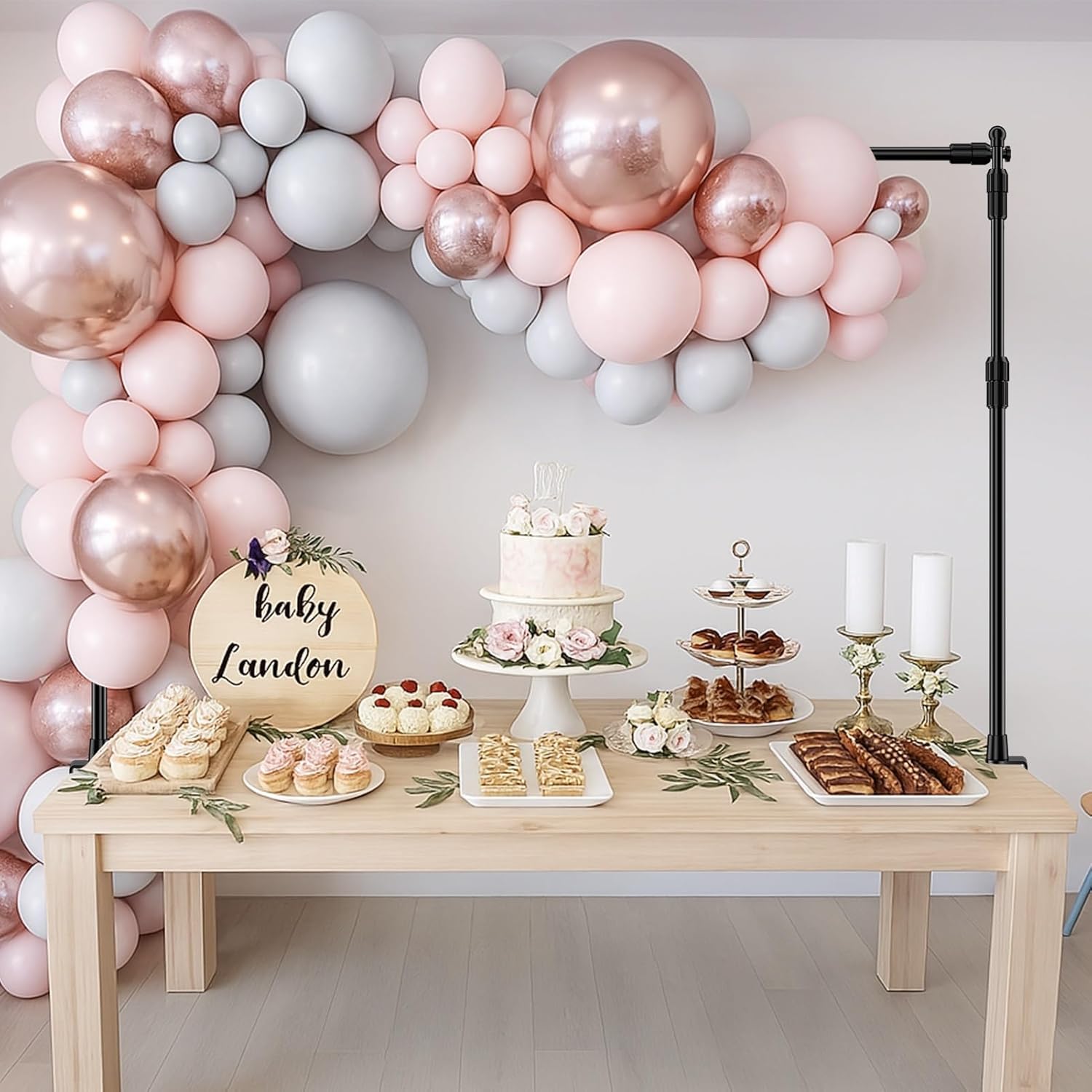 EMART Soporte Fondo Fotográfico Ajustable 180x240cm, Soporte de Fondo de Mesa con Abrazaderas, Arco Decorativo de Mesa para Cumpleaños, Bodas, Fiestas, Decoración de Aniversario