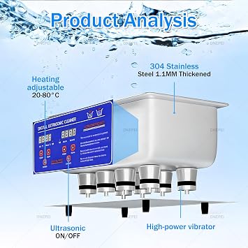 15L Ultrasonic Cleaner with Heater and Timer, 40kHz Heavy-Duty Stainless Steel Ultrasonic Cleaning Machine for Auto Repair Tools, Industrial Parts, Wrenches, Screwdrivers, and Metal Components 30L