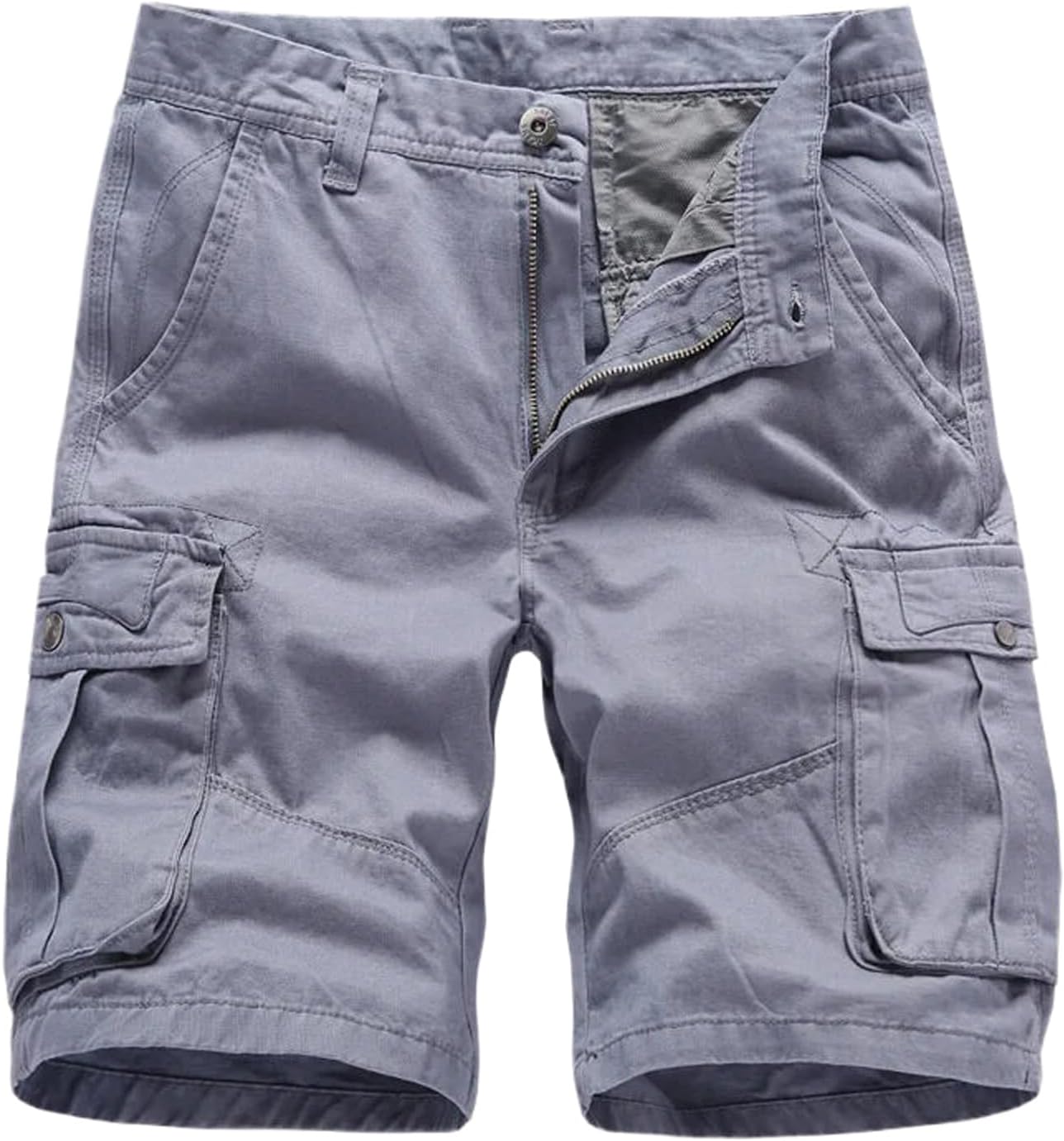Men's Multi-Pocket Cargo Shorts Cotton Casual Shorts No Belt