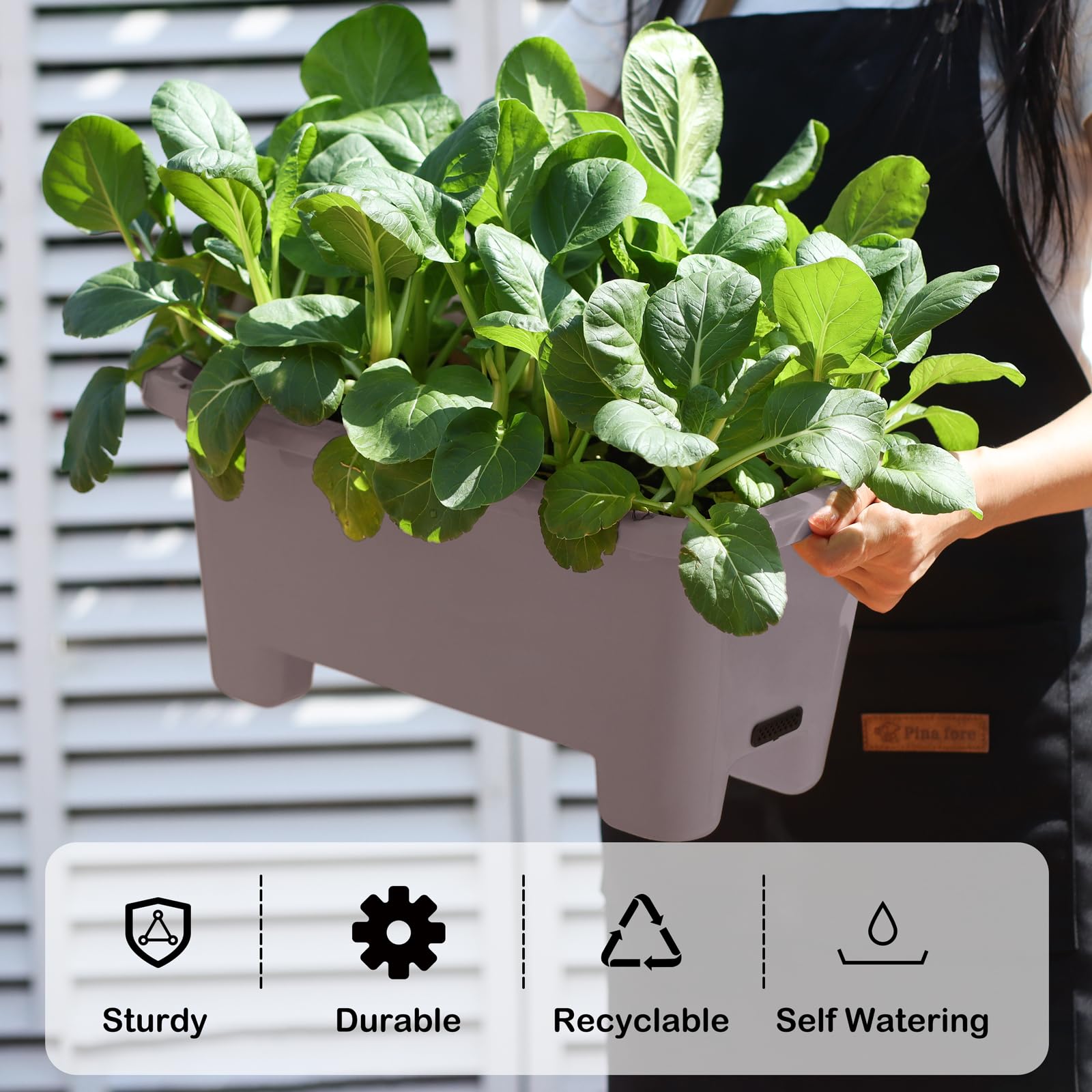 Macetas rectangulares de riego automático, paquete de 8, maceta de ventana de 15.7 pulgadas con agujeros de drenaje y bandejas, macetas para verduras, hierbas, flores, alféizar de ventana de jardín y