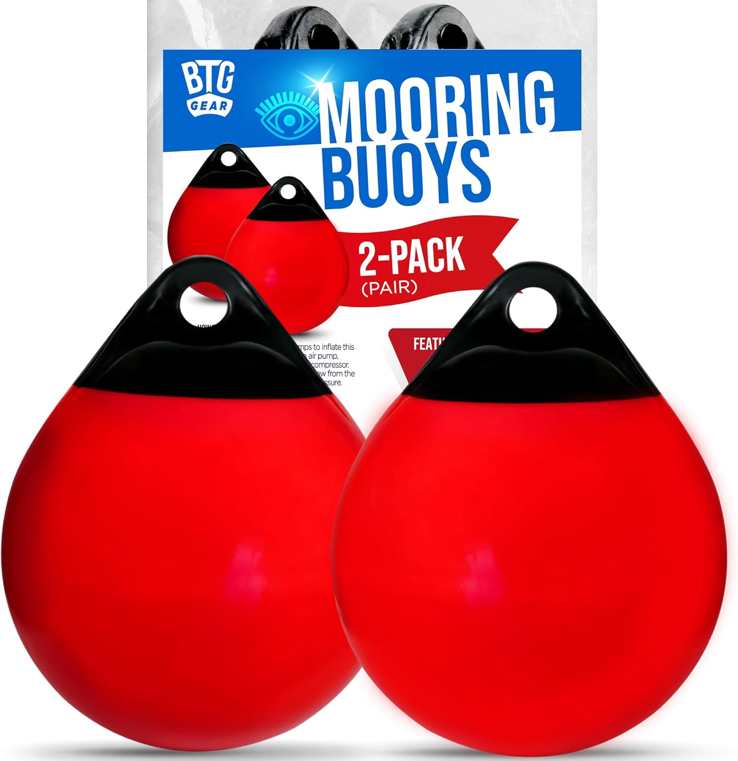 Set of 2 Pack Inflatable Vinyl Round Boat Fenders Bumpers Mooring Buoys for Docking/Fishing/Crab/etc (Red and Black)