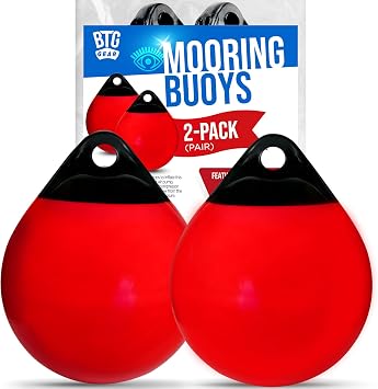 Set of 2 Pack Inflatable Vinyl Round Boat Fenders Bumpers Mooring Buoys for Docking/Fishing/Crab/etc Red and Black