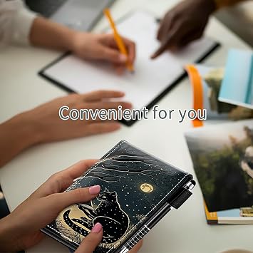 4 Pcs Mini Pocket Notepads Holder Set, Black Cat Moon PU Leather Small Notebook Cover Memo Holder with 2 Card Slots Plus 1 Stylus Pen and 2 Packs Memo for Business Travel Meeting Daily Records