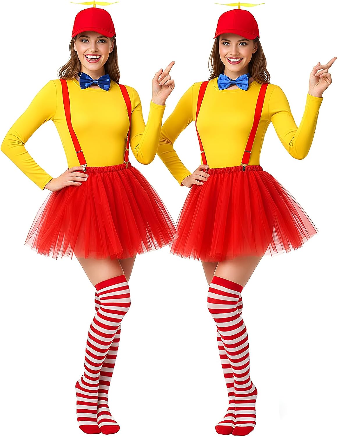 Shihanee 6 Pcs Rainbow Top Clown Hats Bow Tie Y Suspenders Tutus Skirt Footed Tights T-shirt for Women