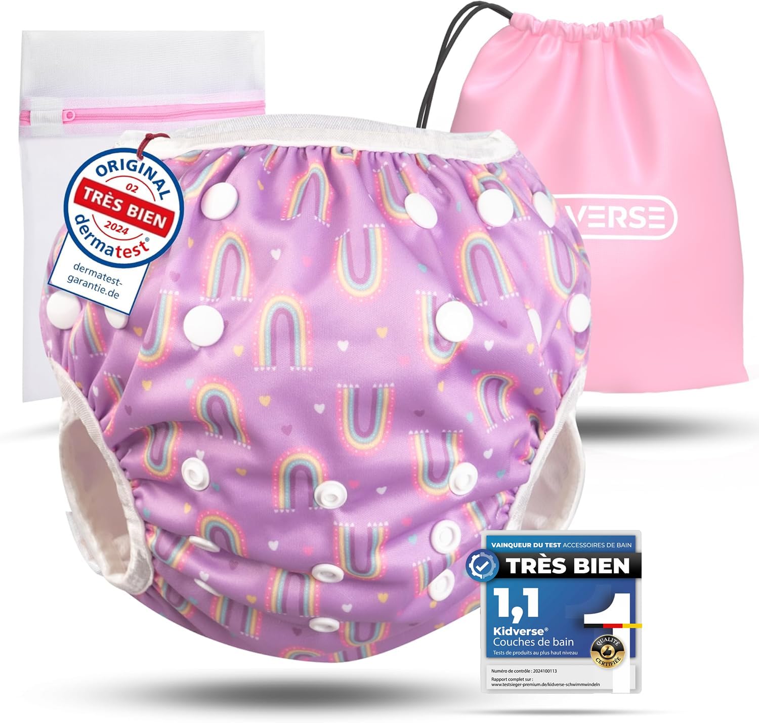 KIDVERSE Couche Piscine bébé 0 à 3 Ans - réglable, réutilisable & Lavable avec Pochette - pour Fille & garçon - qualité certifiée - Couche de Bain bébéche de Bain pour bébé de 0 à 3 Ans