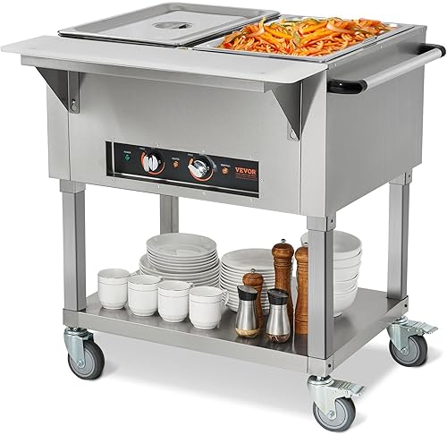 Miniatura 14 de Vevor - Calentador de alimentos comercial de 4 bandejas, mesa de vapor eléctrica de 4 x 20.6QT, calentador de alimentos para buffet de catering