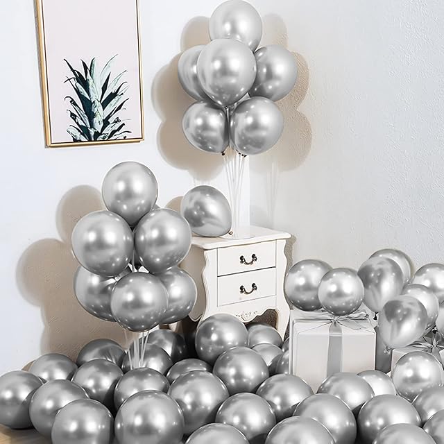 Silver Balloons Metallic Silver Balloons Silver 5 Inch Balloons Chrome Metallic Helium Latex Balloons for Wedding Bridal Shower Party Baby Shower Birthday Party Decoration (50pcs)