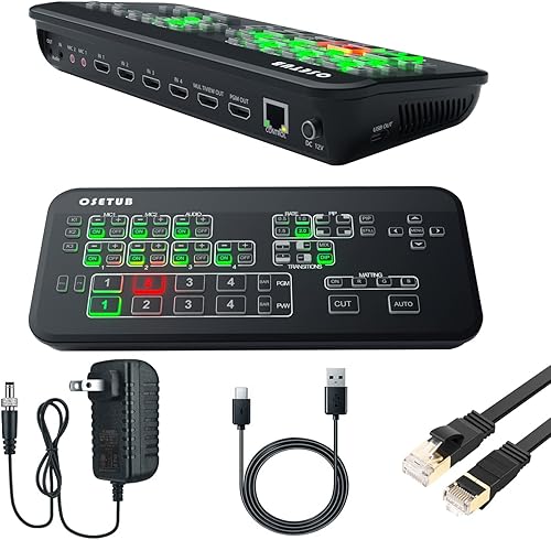 Conmutador HDMI de transmisión en vivo, conmutador mezclador de video multicámara, 4 entradas HDMI, producción de transmisión en vivo multiformato