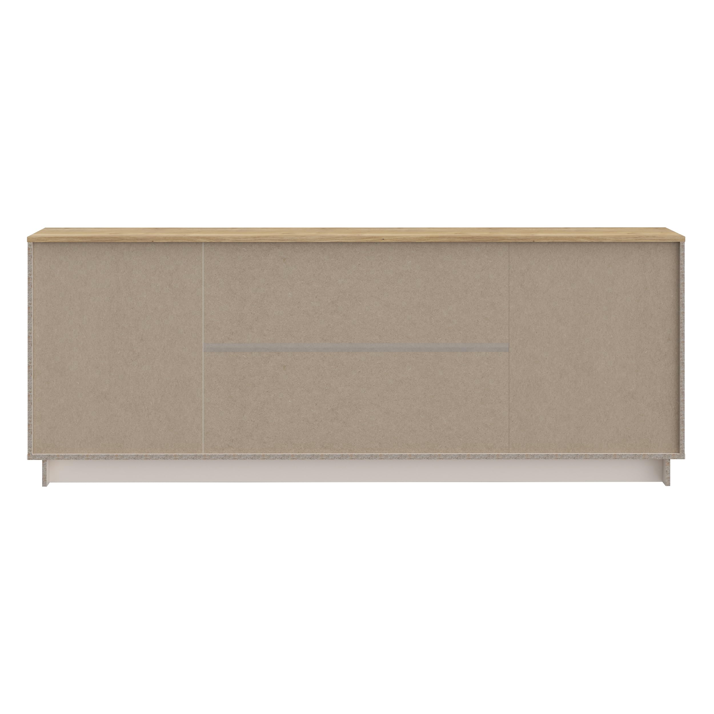 Forte GANYMEDE Sideboard 230, minimalistisches Sideboard, 2-türig, 3 Schubladen, Holzwerkstoff, Wohn-/Schlafzimmer, Mauvella Eiche Holzdekor|Kaschmirbeige, 224,5 cm breit x 85,7 cm hoch x 41,3 cm tief