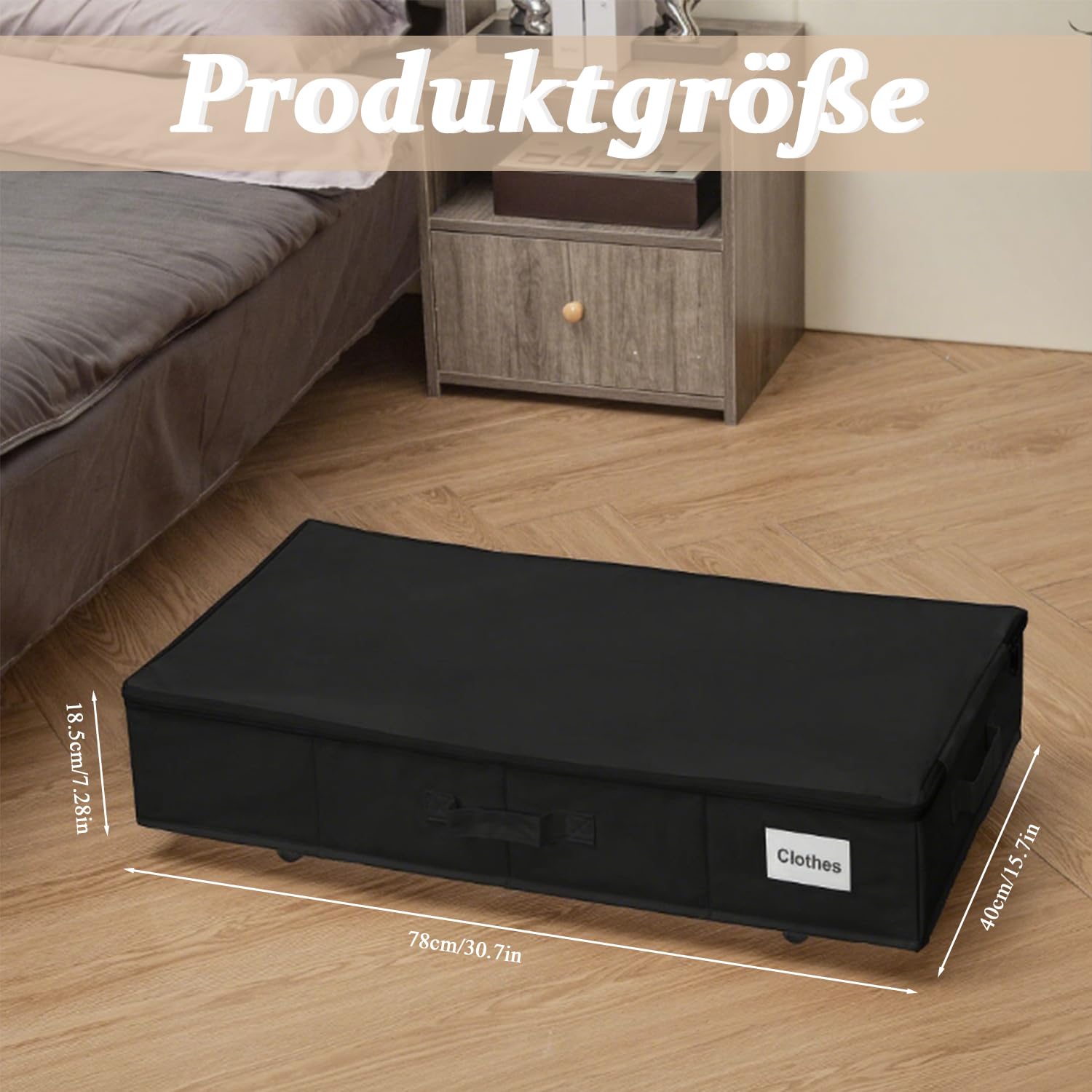 2 contenitori sotto il letto, 50 l, pieghevole, con coperchio, con rotelle, rotazione a 360°, contenitore per vestiti, giocattoli, scarpe (nero)