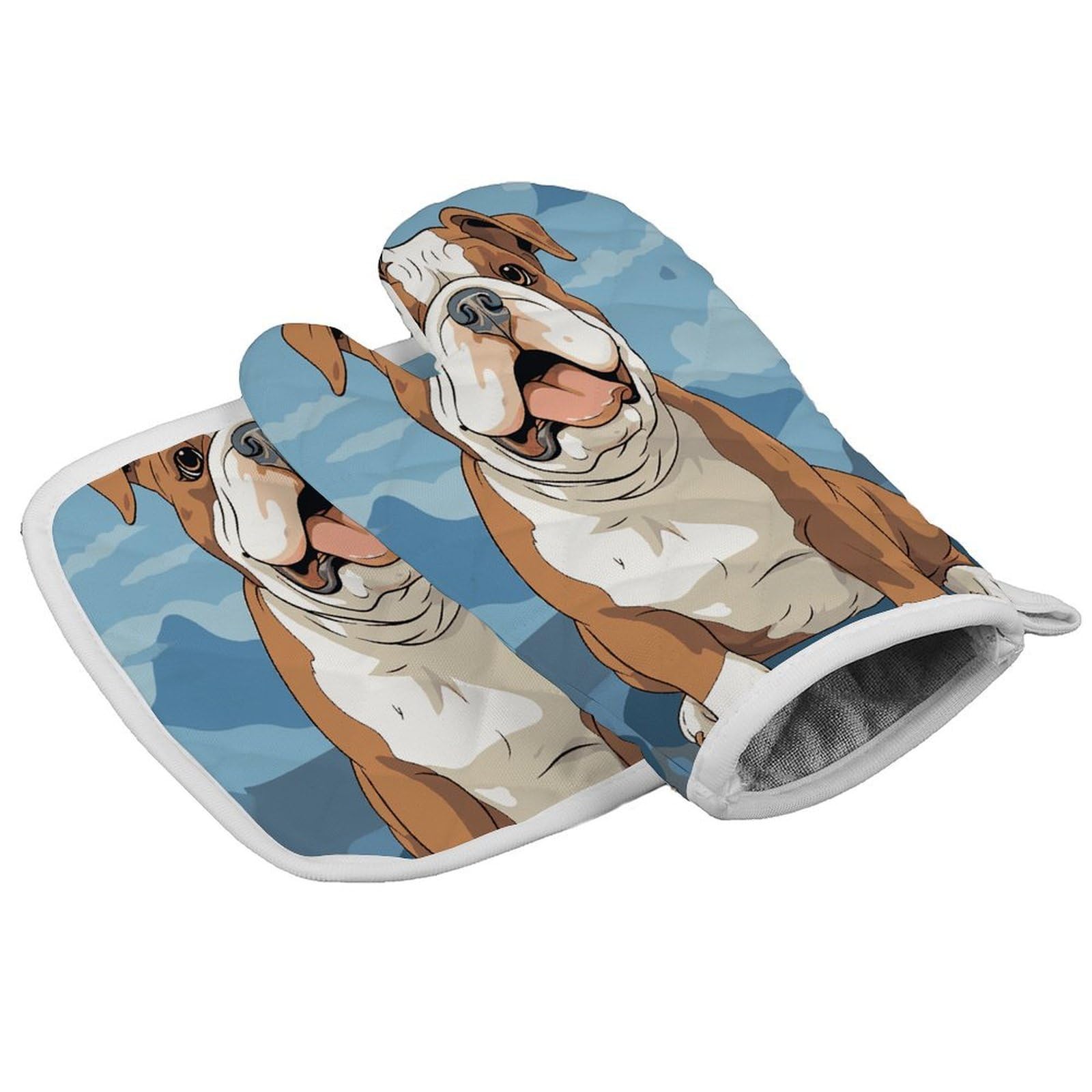 Fodpand Style English Bulldog Seamless Illustration Oven Mitts And Pot Holders Sets, Cooking Gloves And Hot Pads Heat Resistant Washable, Kitchen Oven Glove For Oven Cooking Baking Grilling