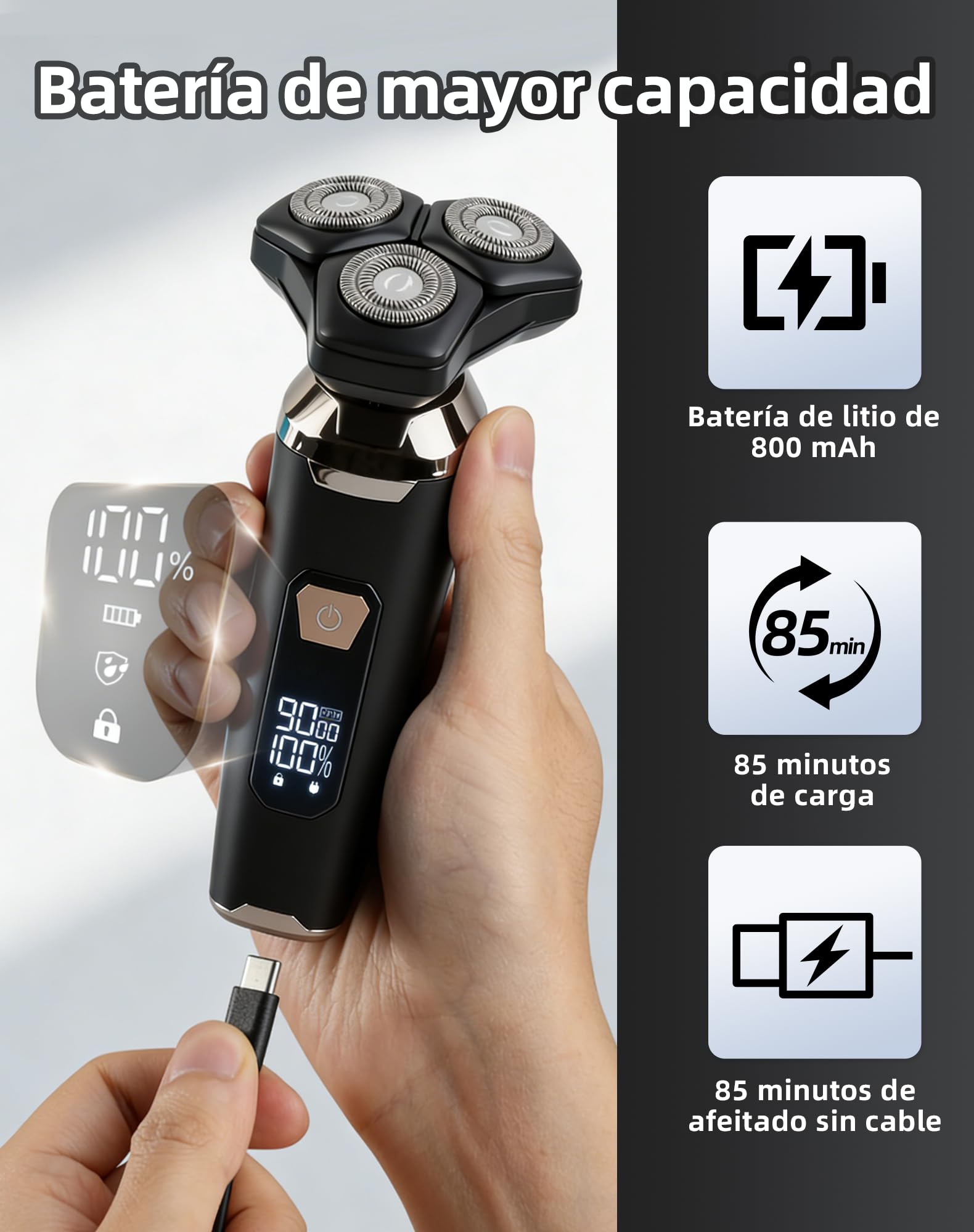 UTK Máquina de Afeitar Hombre, IPX7 Resistente al Agua Afeitadora Eléctrica Hombre Con Accesorio Para Nariz Y Patillas, En Seco Y Húmedo, Pantalla LED, 85min De Uso, Carga USB, Regalo Hombre