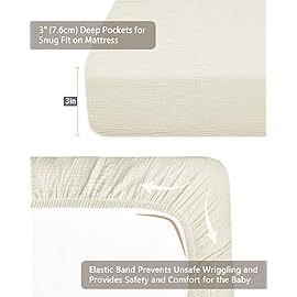 Pack and Play Sheets for Baby Boys and Girls 39x27x3, Neutral Muslin Cotton Pack N Play Mattresses Sheet with Boho Style, Soft and Breathable Comfort (Cream)