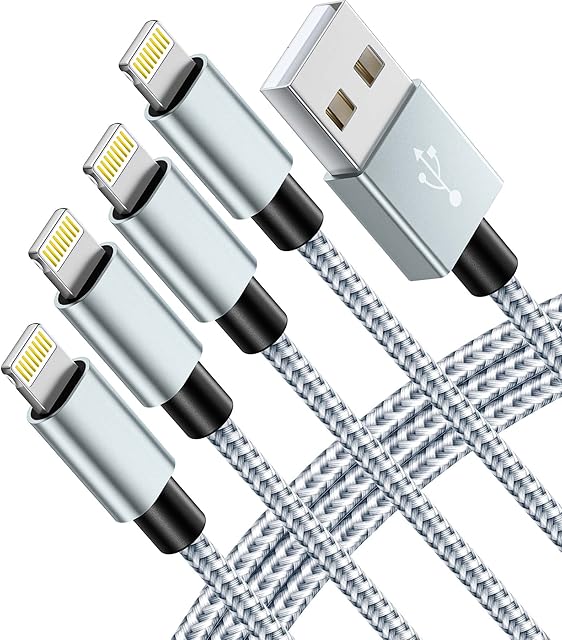 IDISON iphone Charger Cable,4Pack(3M 2M 2M 1M) iPhone Lightning Cable Apple MFi Certified Braided Nylon Fast Charger Cable Compatible iPhone 12, Max XS XR 8 Plus 7 Plus 6s 5s 5c (Gray +White)