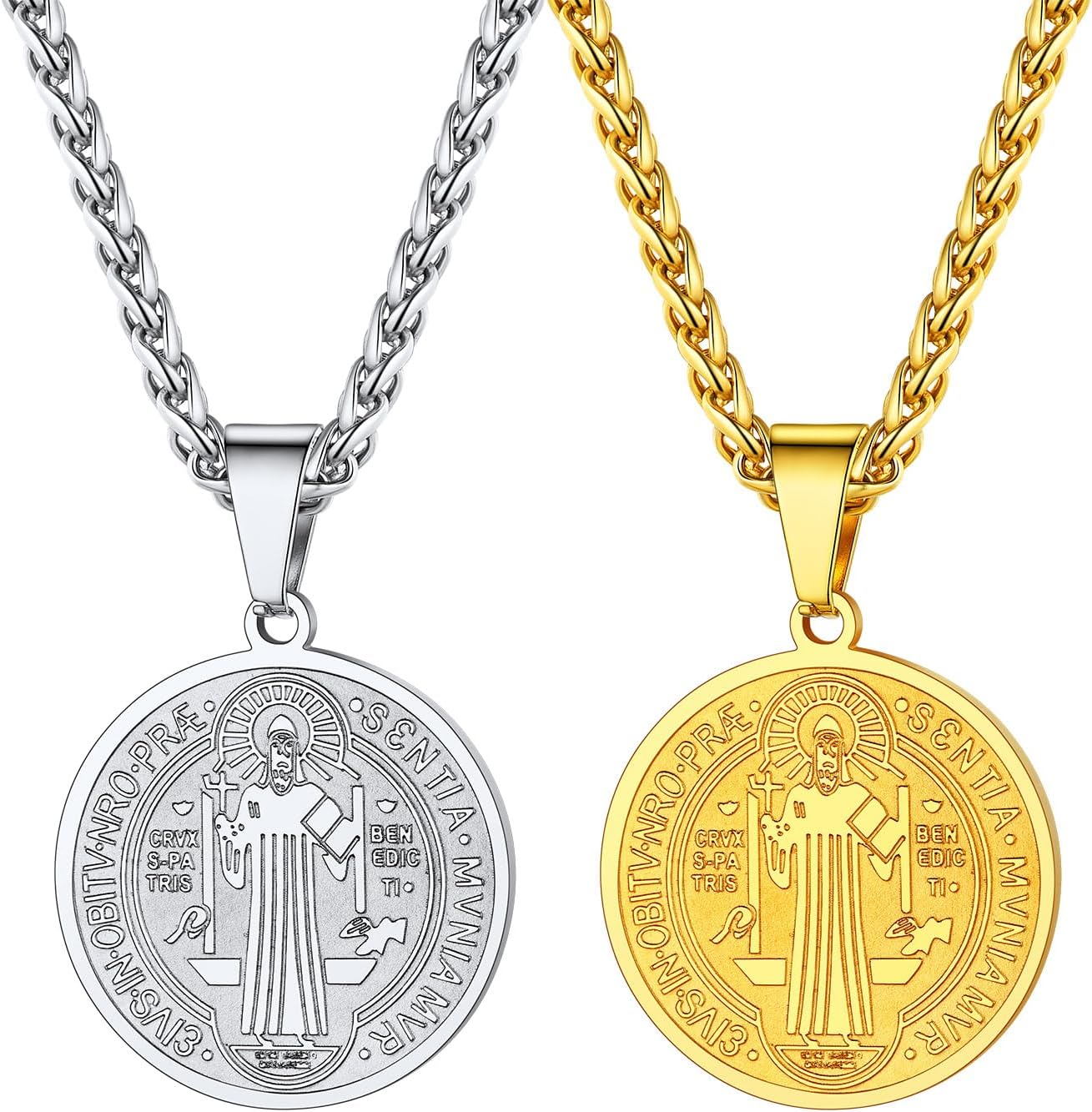 U7 Saint Benedict Medal Necklace (Steel+Gold)