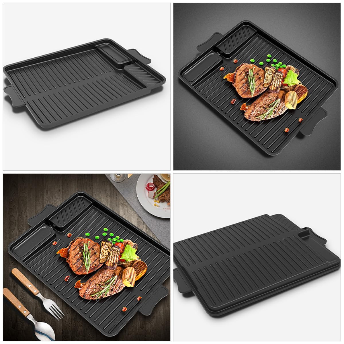 iplusmile Piastra Rivestimento Antiaderente in Alluminio Rettangolare Nero Ampia Area per Grigliare per Barbecue Coreano per Grigliate All'aperto in Famiglia