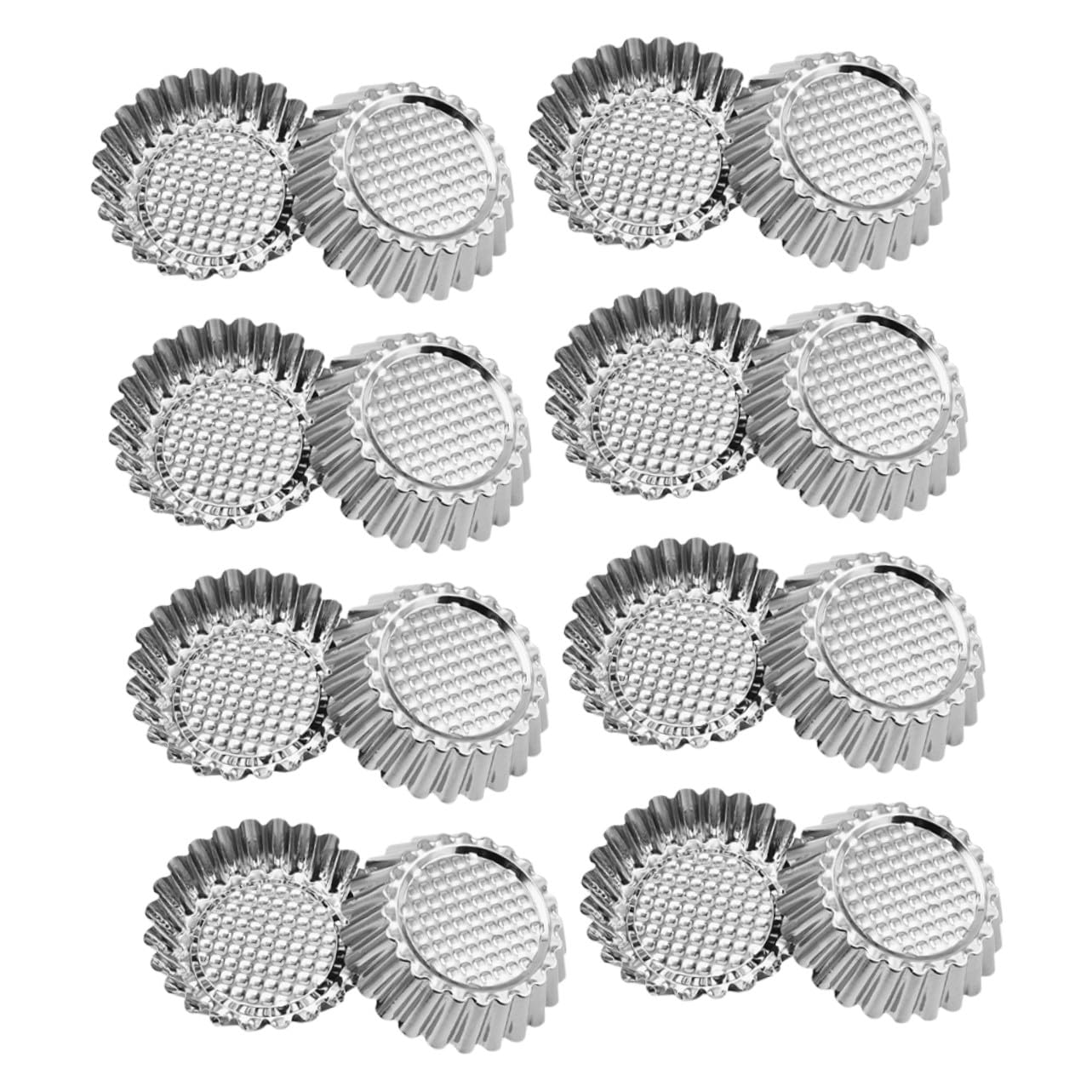 Moldes para Tartaletas de Huevo de Acero Inoxidable 30 Piezas Plata | Moldes para Tartas para Hornear, Borde Redondo y Forma de Flor, Limpieza Fácil y Mayor Estabilidad