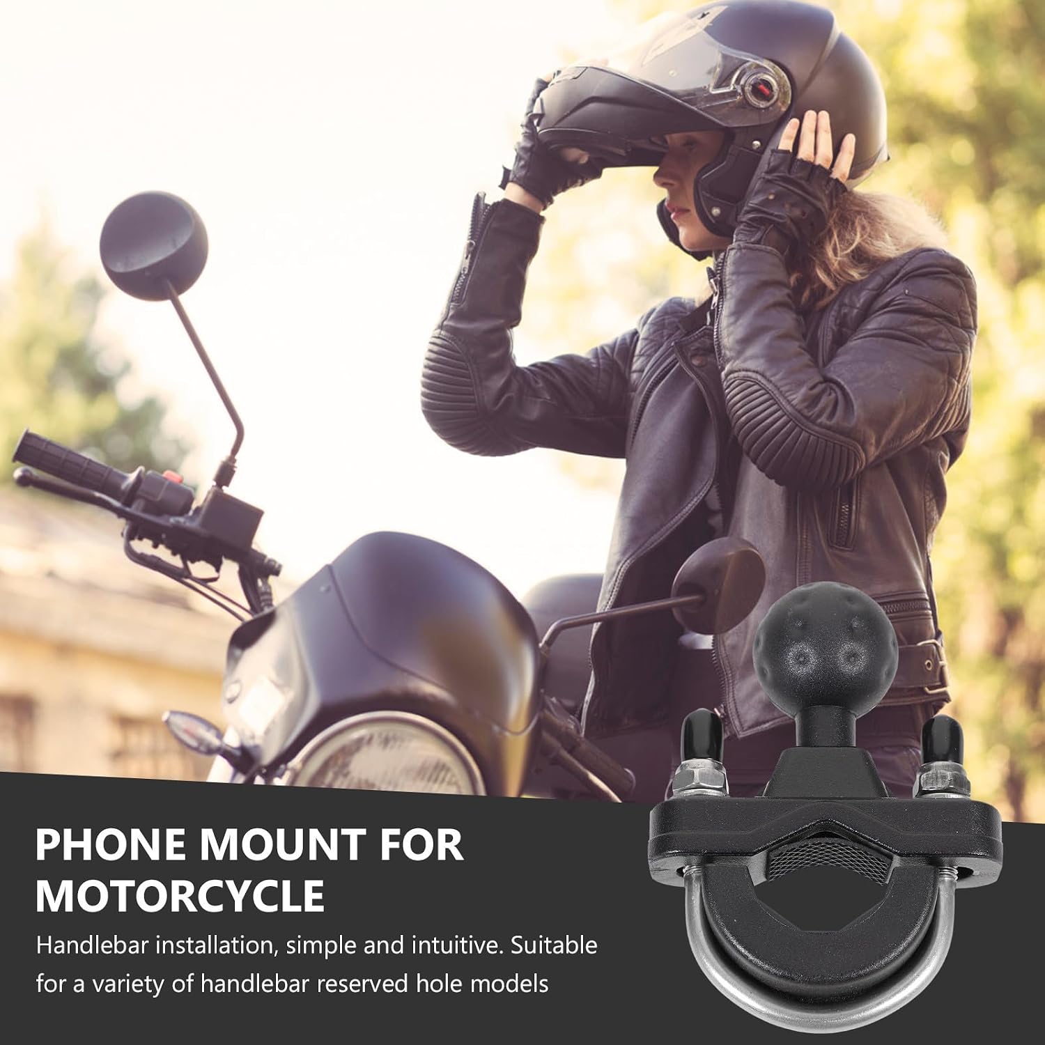 Bike Phone Mount Handlebar Holder for Motorcycle with U-Bolt Bracket, Abs and Metal Construction, Precision Production, Compatible with Cameras and Phones, Suitable for Ski Poles