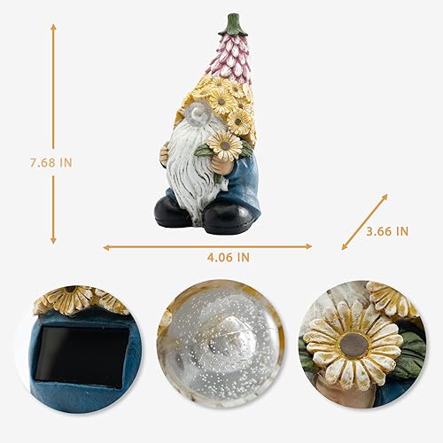 Miniatura 2 de Estatua de gnomo de jardín, figura de gnomo de resina, con luces LED solares, decoración al aire libre, escultura artística para patio, césped,