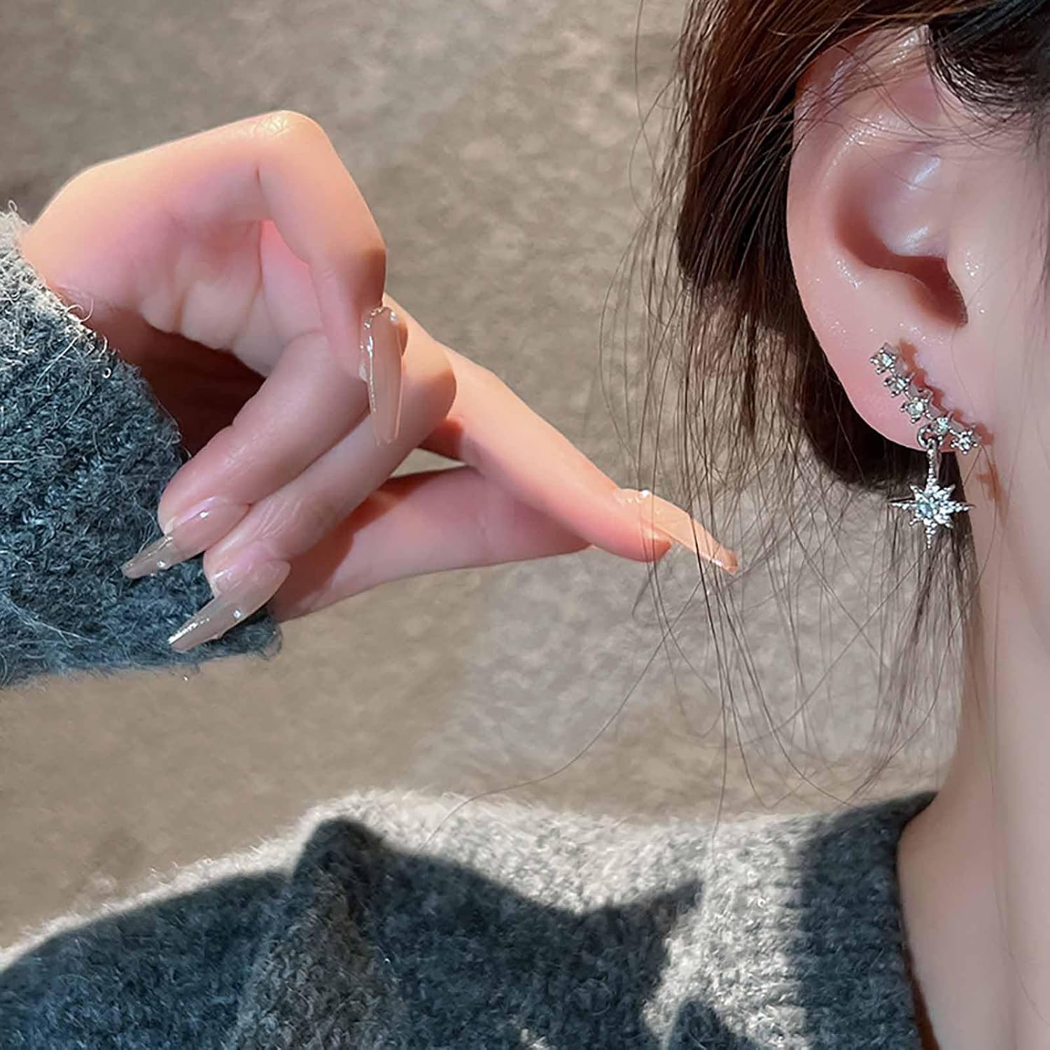 Bohemian Crystal Starburst Dangle Earrings Gold North Star Drop Earring Cz Star Ear Crawler Earrings Tiny Rhinestone Star Earrings Jewelry for Women Gifts - Image 6