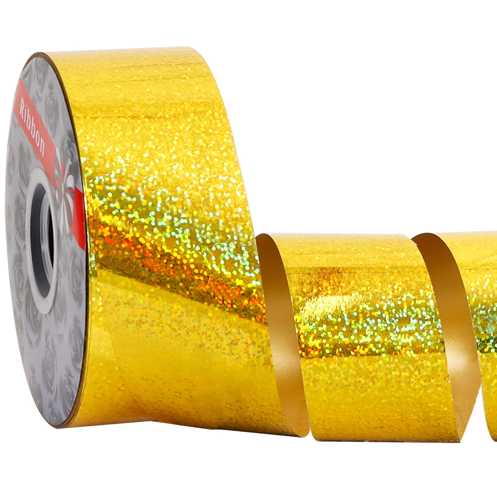 TONIFUL 2inch x 100yards Glitter Waterproof Ribbon,Gold Curling Plastic Ribbon for Gifts Wrapping,Bows Making,Crafting,Graduation Tie Making,Wall