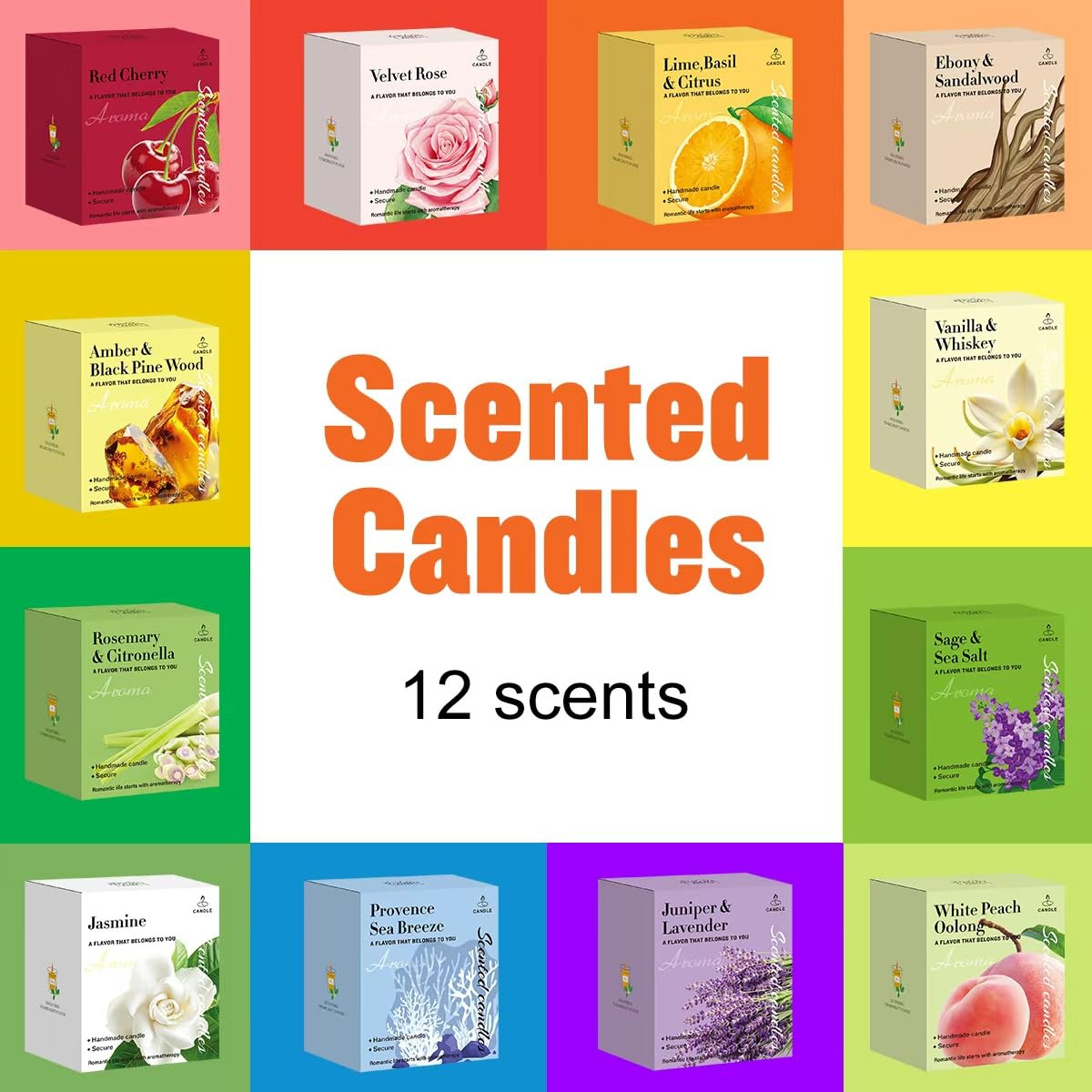 12 paquetes de velas aromáticas mixtas en vidrio, velas votivas pequeñas de cera de soja natural de 2 pulgadas con 12 fragancias, regalo para el día de la madre, día de San Valentín, Navidad, boda
