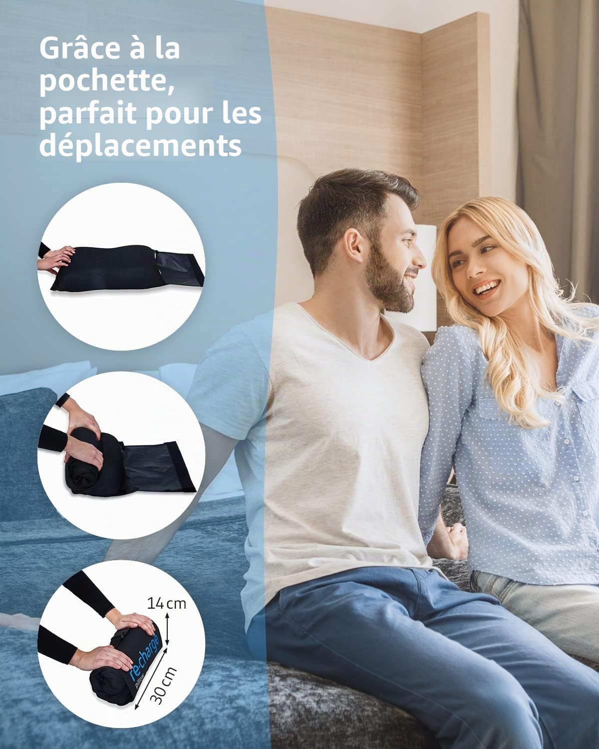 Third of Life Oreiller Cervical Re-Charge Intense, Coussin Ergonomique à mémoire de Forme avec Charbon de Bambou, Oreiller Haut de Gamme avec Technologie innovante pour Un Sommeil Plus Profond, 50x30