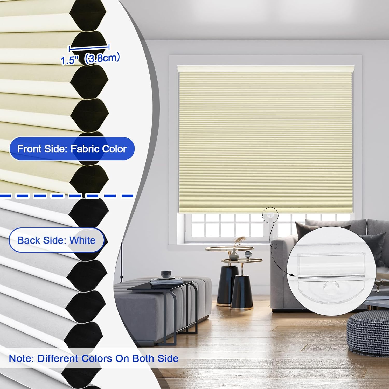 Blackout Top Down Bottom Up Cellular Blinds No Drill No Tools Custom Cordless Honeycomb Shades for Window Privacy Blinds Window Treatment,Blackout Beige,Custom Size