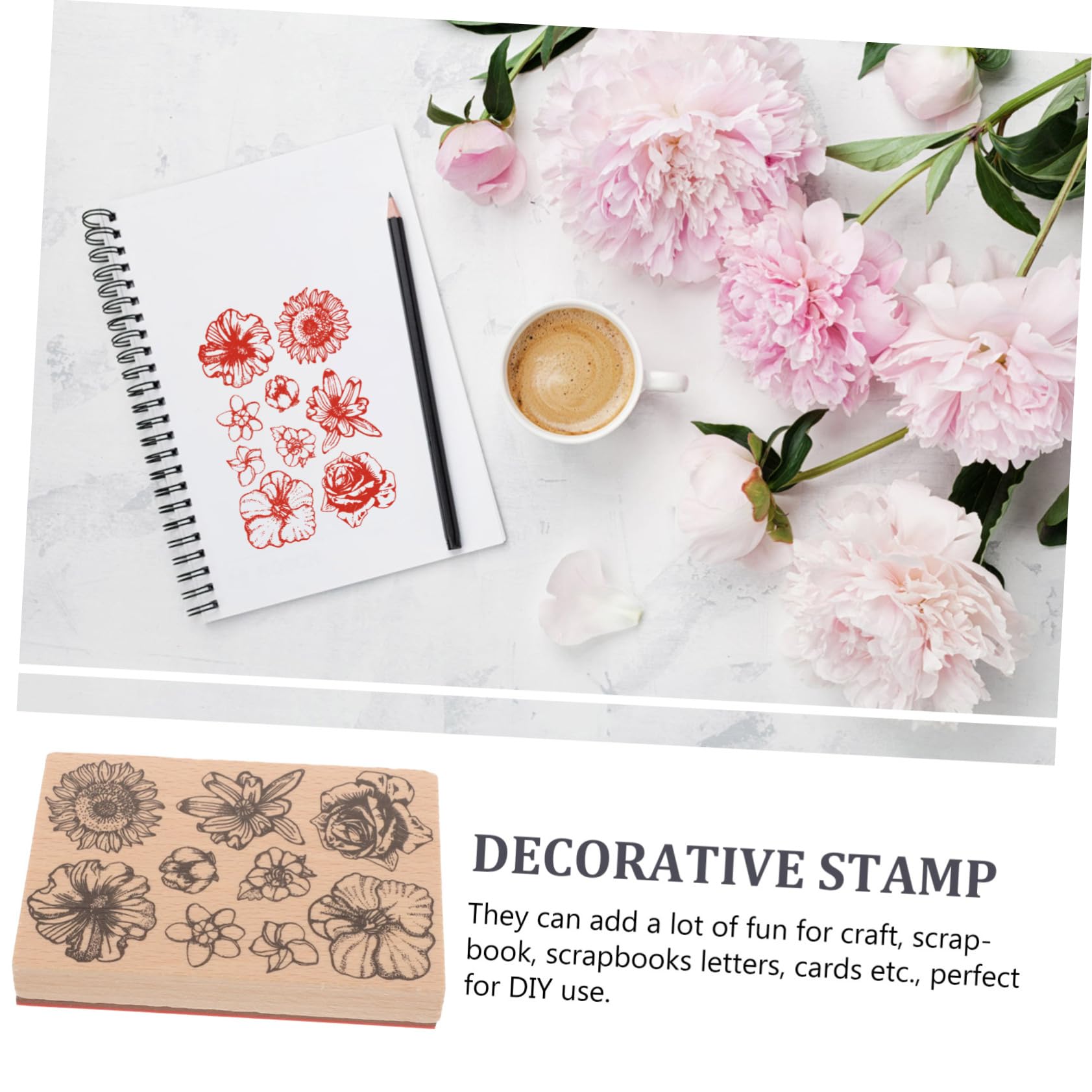 DOITOOL 4 Stück Holz DIY Stempelset Handgemachter Dekorativer Stempel für Scrapbooking Karten und Bastelprojekte Blumenmuster für DIY Enthusiasten
