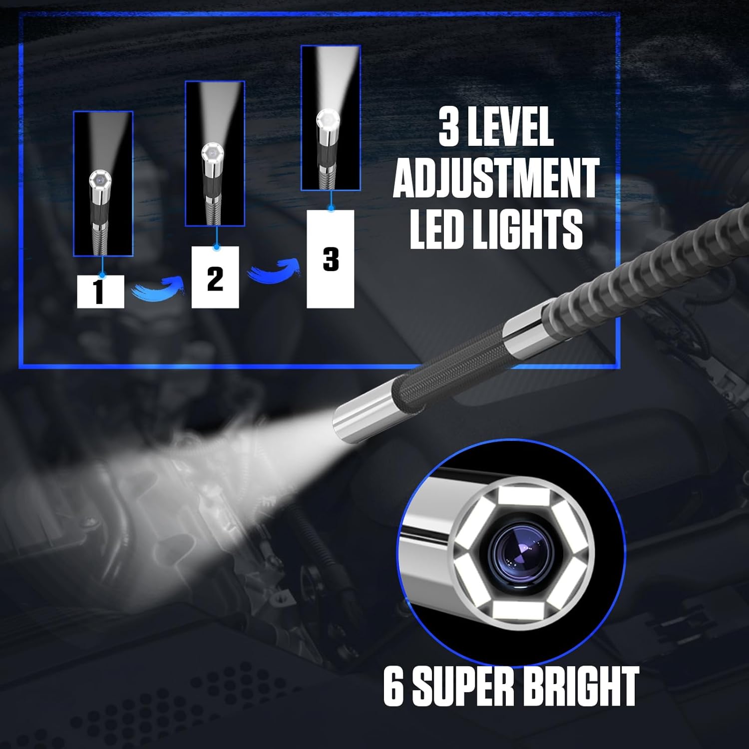 AUTOOL Two-Way 210° Endoscope Camera with Light, 0.21inch Borescope Inspection Camera, 5-inch 1080P Articulating Borescope with LED Light 3FT Flexible Cable, 32GB SD Card